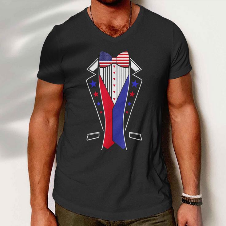 Mens 4Th Of July Tuxedo Costume Bow Tie American Flag Usa Men V-Neck Tshirt