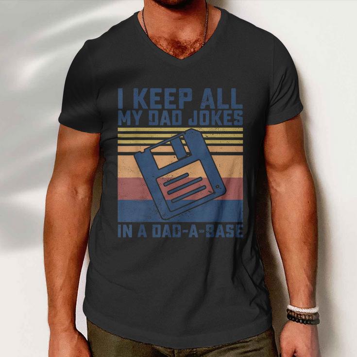 Mens I Keep All My Dad Jokes In A Dadabase Vintage Father Dad Men V-Neck Tshirt