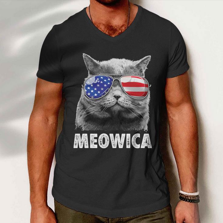 Meowica Cat 4Th Of July Merica Men Women Usa American Flag Men V-Neck Tshirt