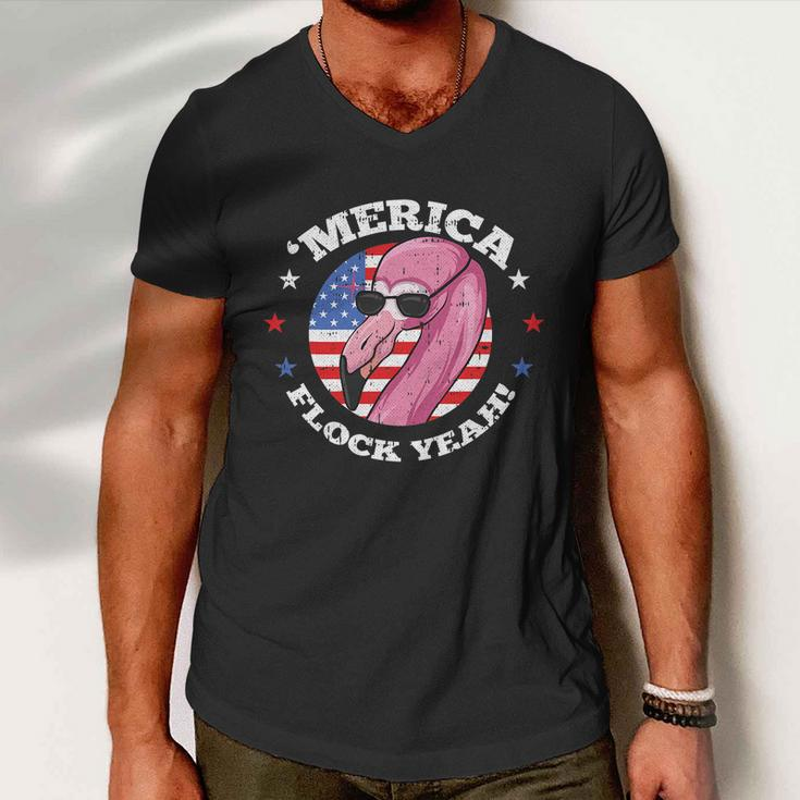 Merica 4Th Of July Flamingo Flock Patriotic American Flag Men V-Neck Tshirt