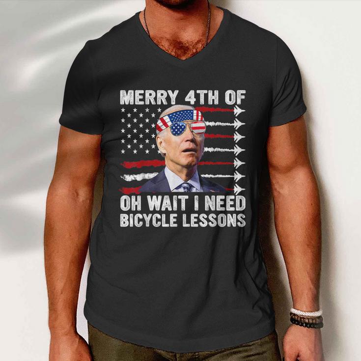 Merry 4Th Of July Biden Bike Bicycle Falls Off Anti Biden Men V-Neck Tshirt