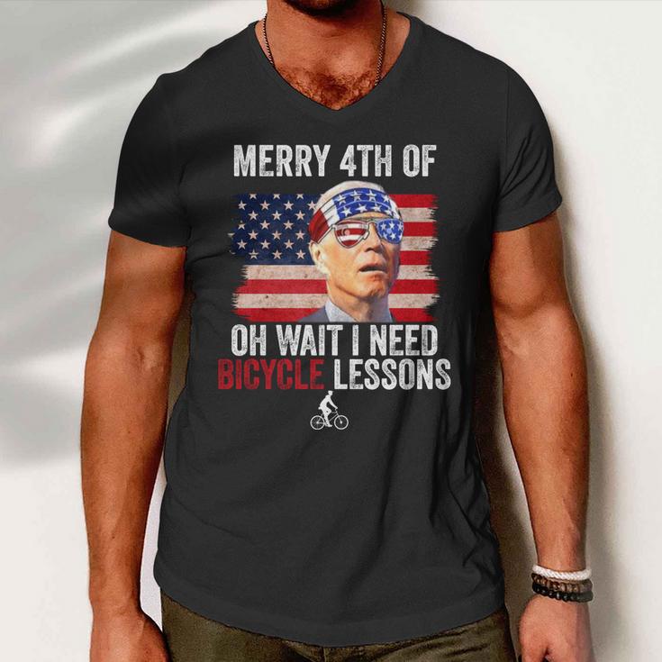 Merry 4Th Of July Biden Bike Bicycle Falls Off Funny Men V-Neck Tshirt