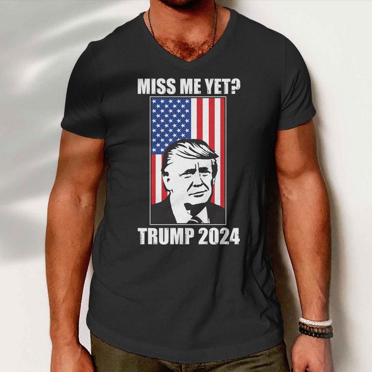 Miss Me Yet Trump 2024 Usa American Flag Tshirt Men V-Neck Tshirt