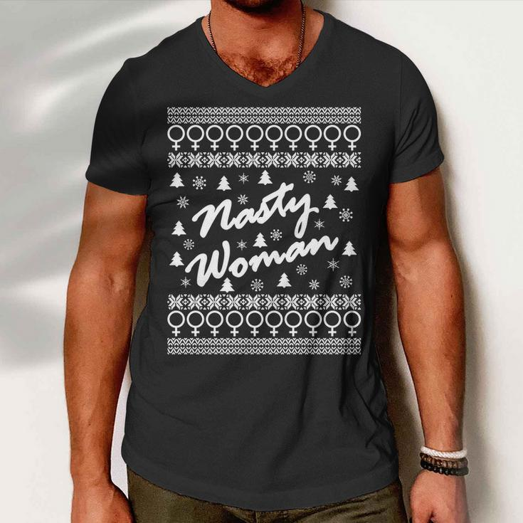 Nasty Woman Ugly Christmas Sweater Design Hillary Clinton Men V-Neck Tshirt