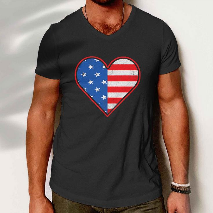 Patriotic American Flag Heart For 4Th Of July Girl Men V-Neck Tshirt