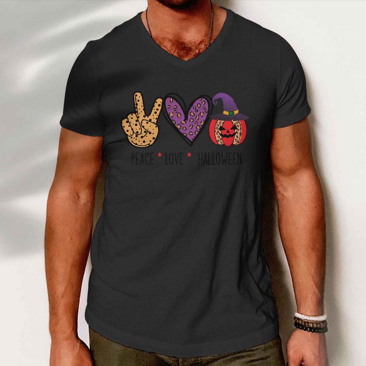 Peace Love Halloween Funny Halloween Quote Men V-Neck Tshirt