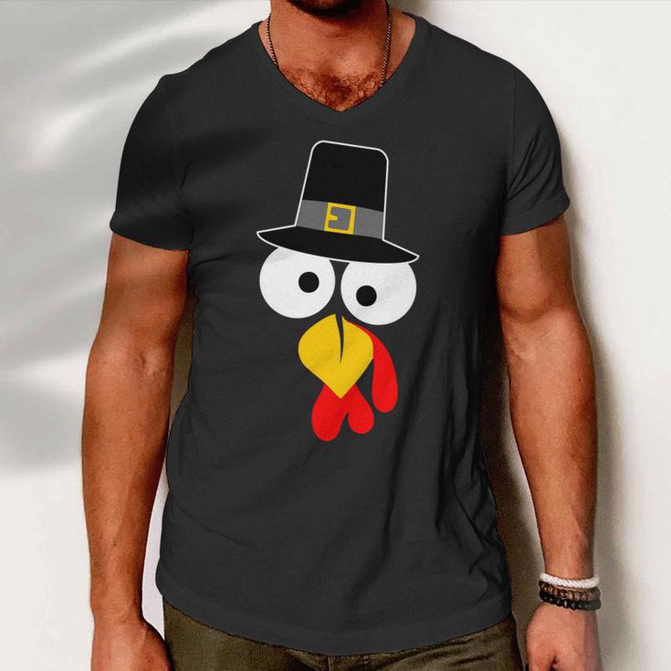 Pilgrim Turkey Big Face Thanksgiving Tshirt Men V-Neck Tshirt