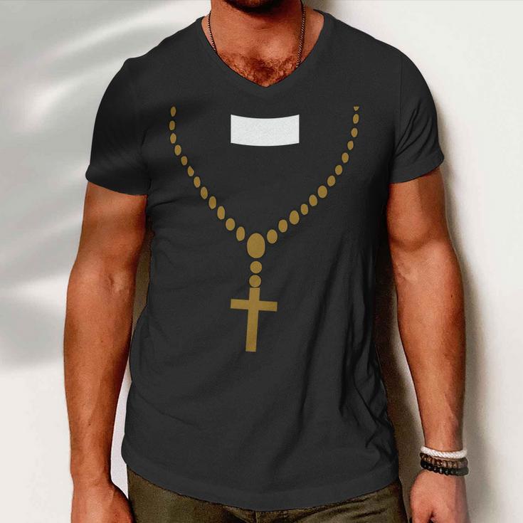 Priest Costume Cross Religion Men V-Neck Tshirt