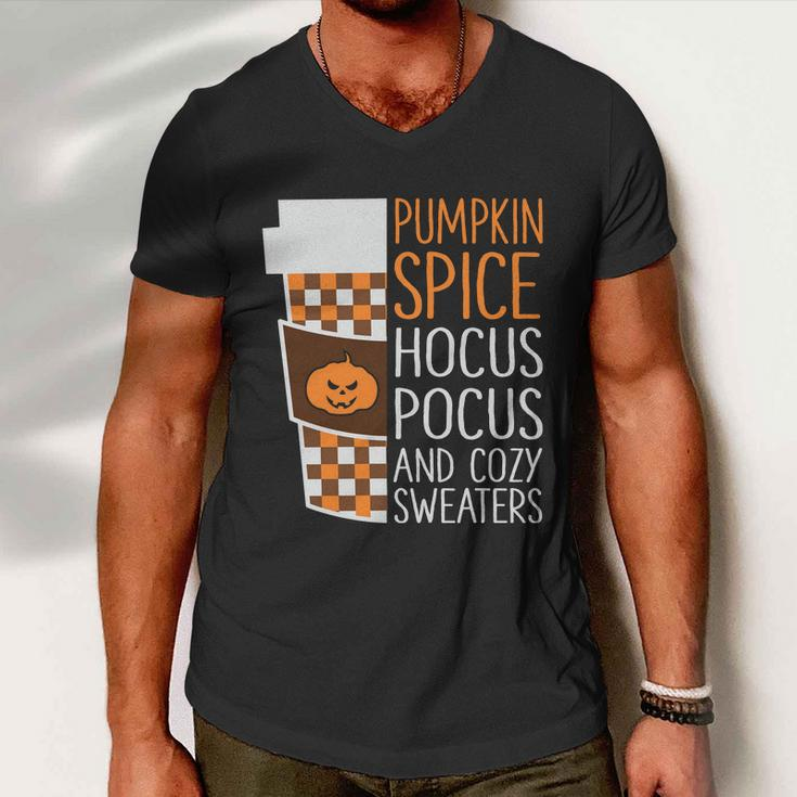 Pumpkin Spice Hocus Pocus And Cozy Sweaters Halloween Quote Men V-Neck Tshirt