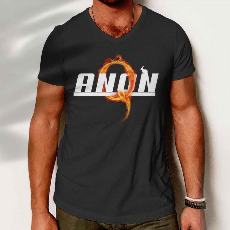 Qanon The Rabbit Storm Fire Logo Men V-Neck Tshirt