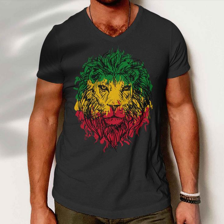 Rasta Theme With Lion Head Tshirt Men V-Neck Tshirt