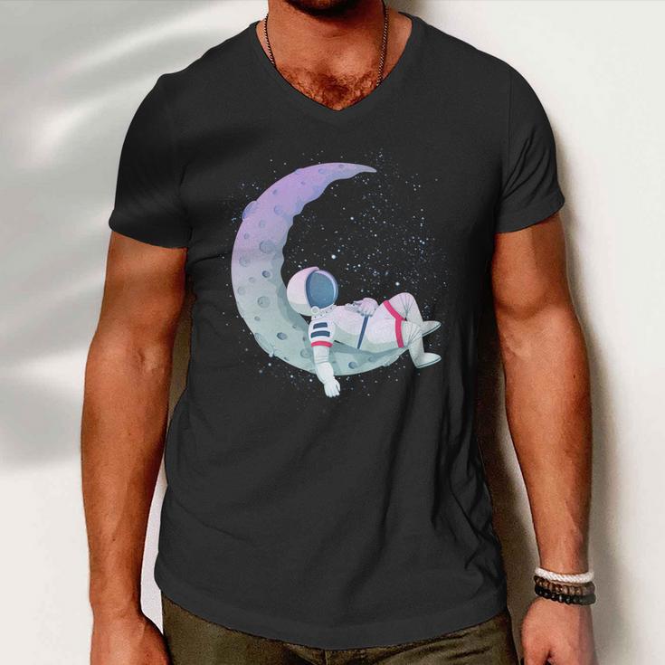 Relaxing Astronaut On The Moon Men V-Neck Tshirt