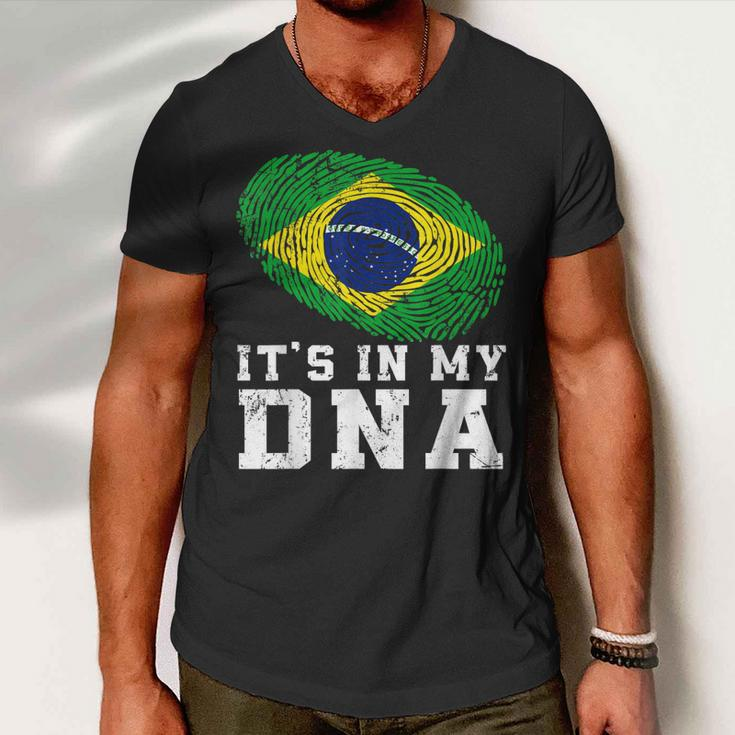Retro Its In My Dna Brazil Flag Patriotic Men V-Neck Tshirt