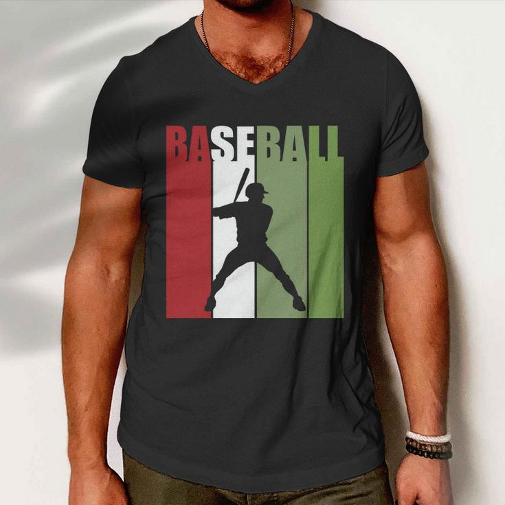 Retro Vintage Baseball Player Silhouette Baseball Lover Baseball Dad Men V-Neck Tshirt