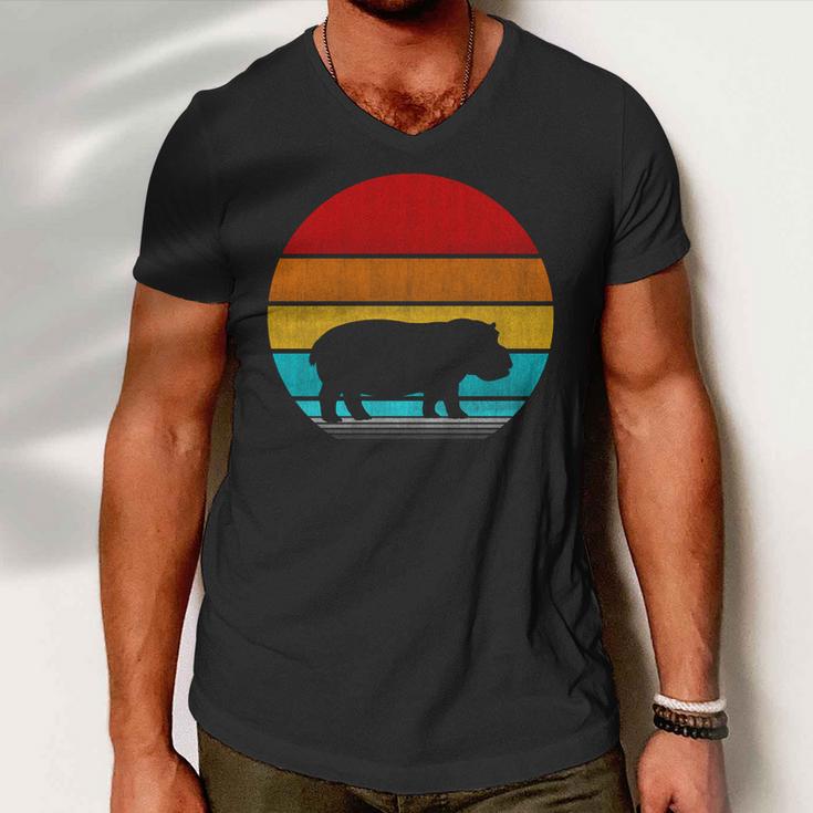 Retro Vintage Hippopotamus Men V-Neck Tshirt