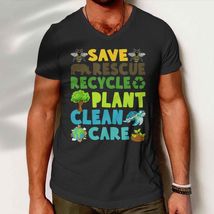 Save Bees Rescue Animals Recycle Plastic Earth Day Planet Funny Gift Men V-Neck Tshirt