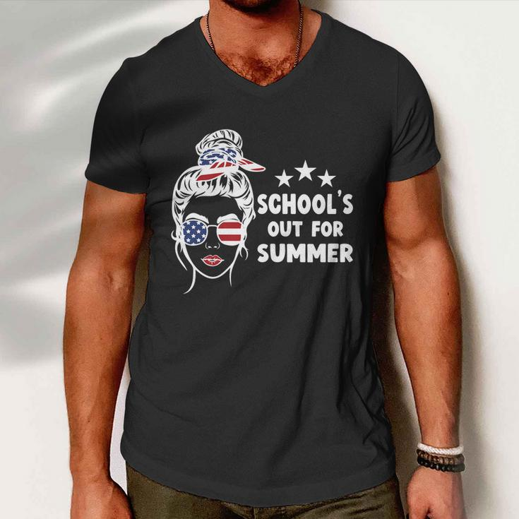 Schools Out For Summer Last Day Of School Messy Bun Us Gift Men V-Neck Tshirt