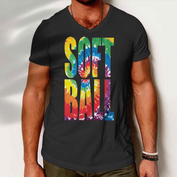 Softball Retro Tie Dye Men V-Neck Tshirt