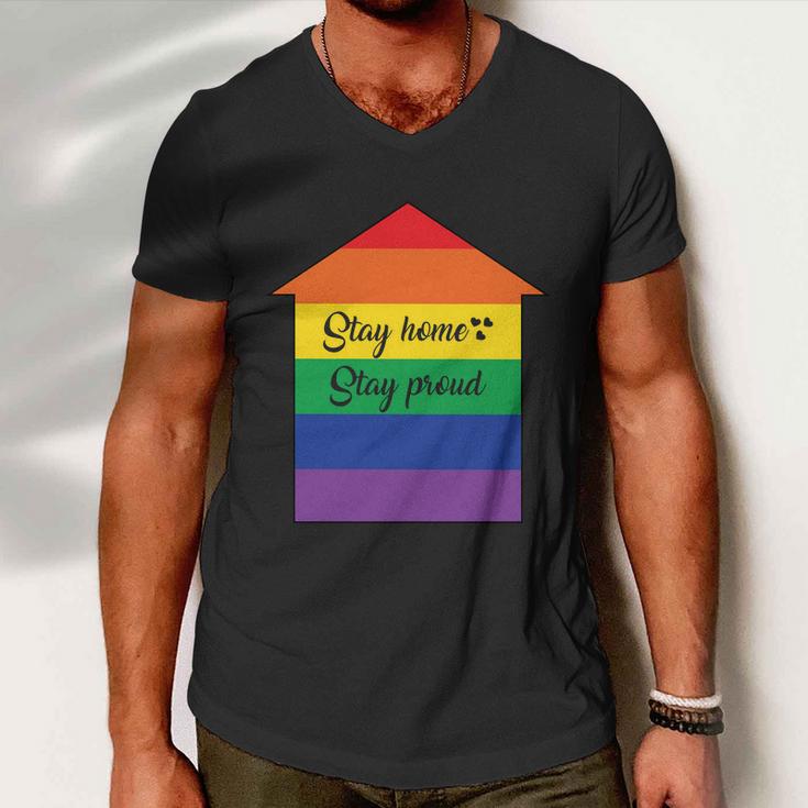 Stay Home Stay Proud Lgbt Gay Pride Lesbian Bisexual Ally Quote Men V-Neck Tshirt