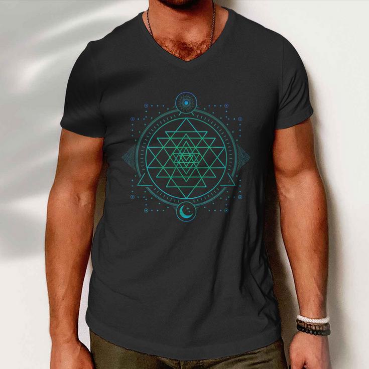 Sun And Moon Chakra Geometry Sri Yantra Men V-Neck Tshirt