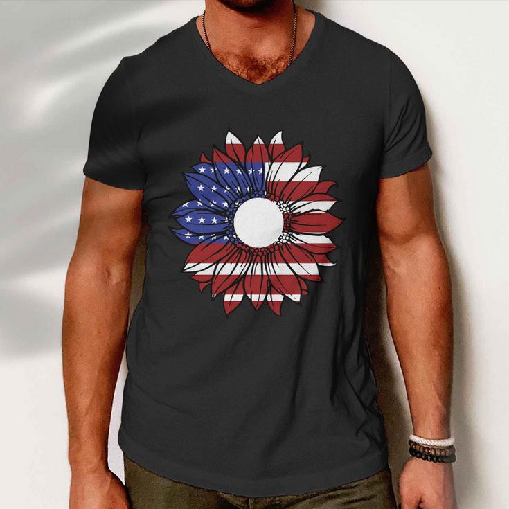 Sunflower American Flag 4Th Of July Independence Day Patriotic Men V-Neck Tshirt