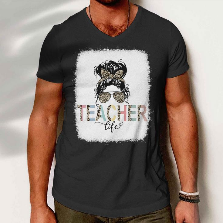 Teacher Life Bleached Shirt Teacher Life Royal Messy Bun Men V-Neck Tshirt