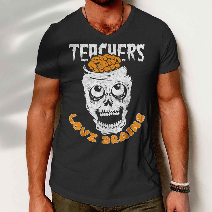 Teacher Loves Brain Halloween Student Trick Or Treat Men V-Neck Tshirt