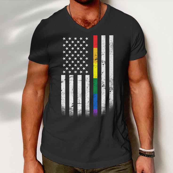 Thin Rainbow Line Lgbt Gay Pride Flag Tshirt Men V-Neck Tshirt