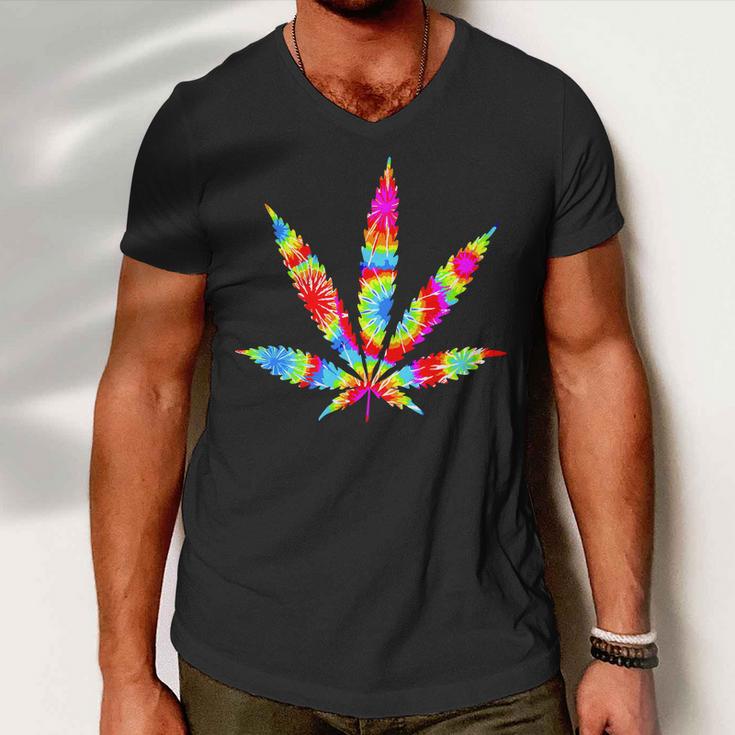 Tie Dyed Weed Symbol Men V-Neck Tshirt