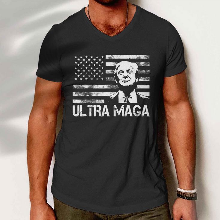 Trendy Ultra Maga Pro Trump American Flag 4Th Of July Retro Funny Gift Men V-Neck Tshirt