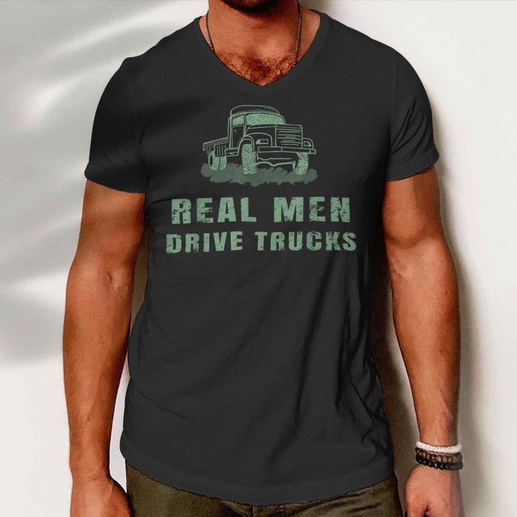 Trucker Trucker Real Drive Trucks Funny Vintage Truck Driver Men V-Neck Tshirt