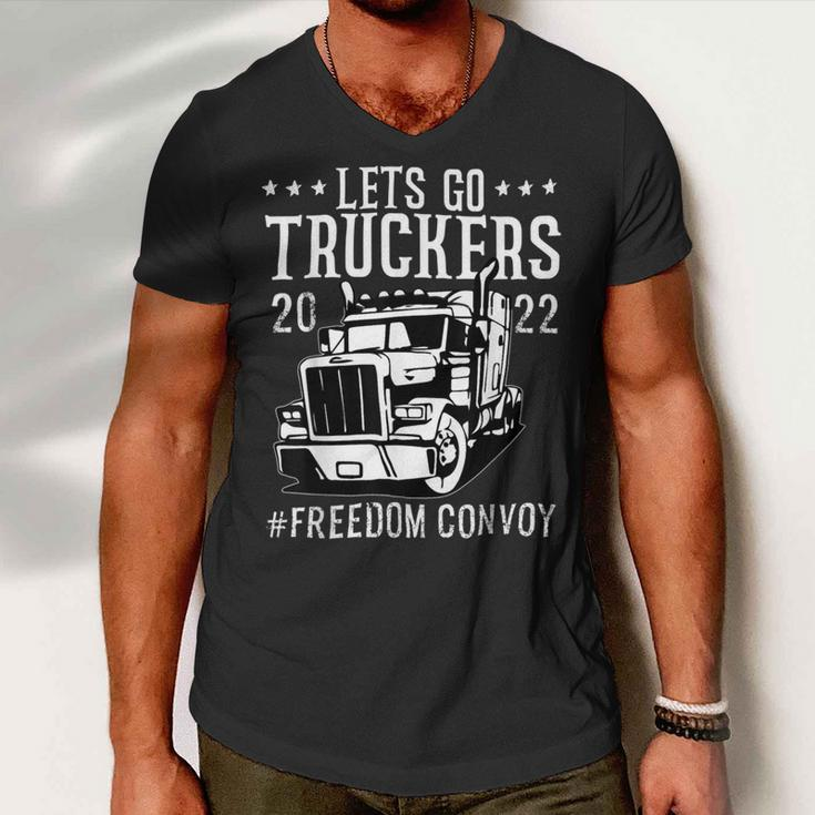 Trucker Trucker Support Lets Go Truckers Freedom Convoy Men V-Neck Tshirt