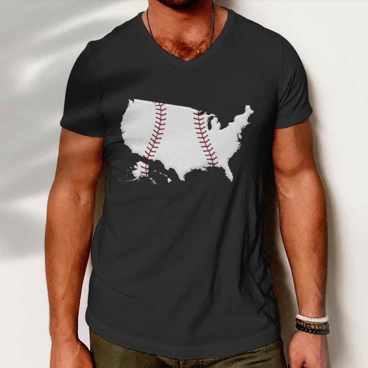 Us Map American Baseball Men V-Neck Tshirt