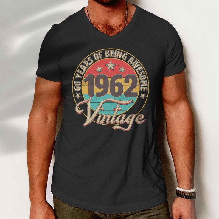 Vintage 1962 Birthday 60 Years Of Being Awesome Emblem Men V-Neck Tshirt