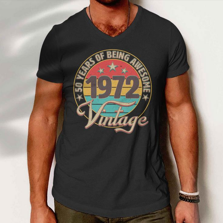 Vintage 1972 Birthday 50 Years Of Being Awesome Emblem Men V-Neck Tshirt