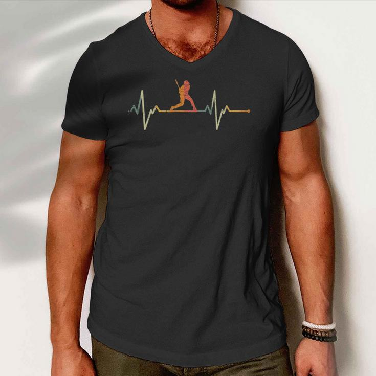 Vintage Baseball Player Gift Heartbeat Baseball Men V-Neck Tshirt