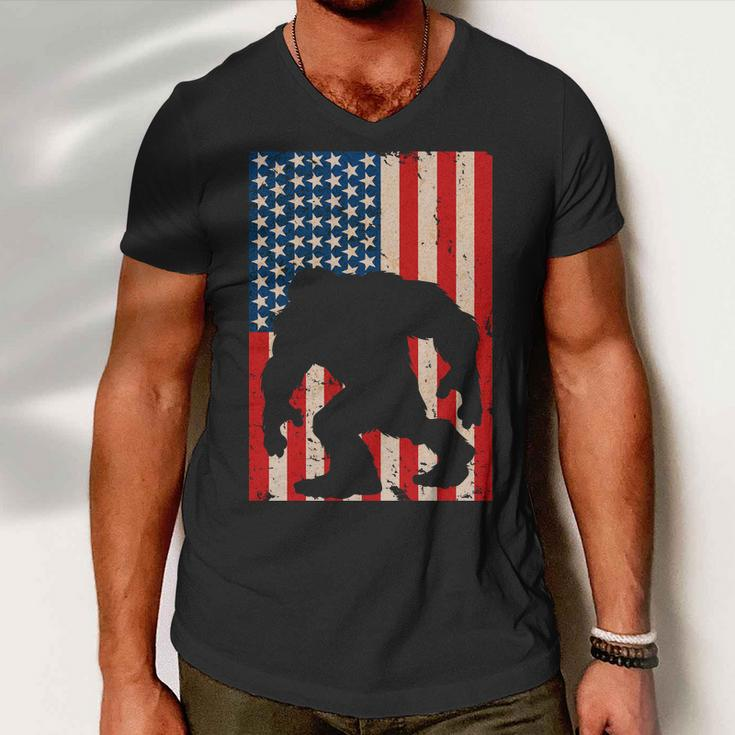 Vintage Bigfoot American Flag Tshirt Men V-Neck Tshirt