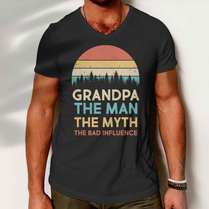 Vintage Grandpa Man Myth The Bad Influence Tshirt Men V-Neck Tshirt