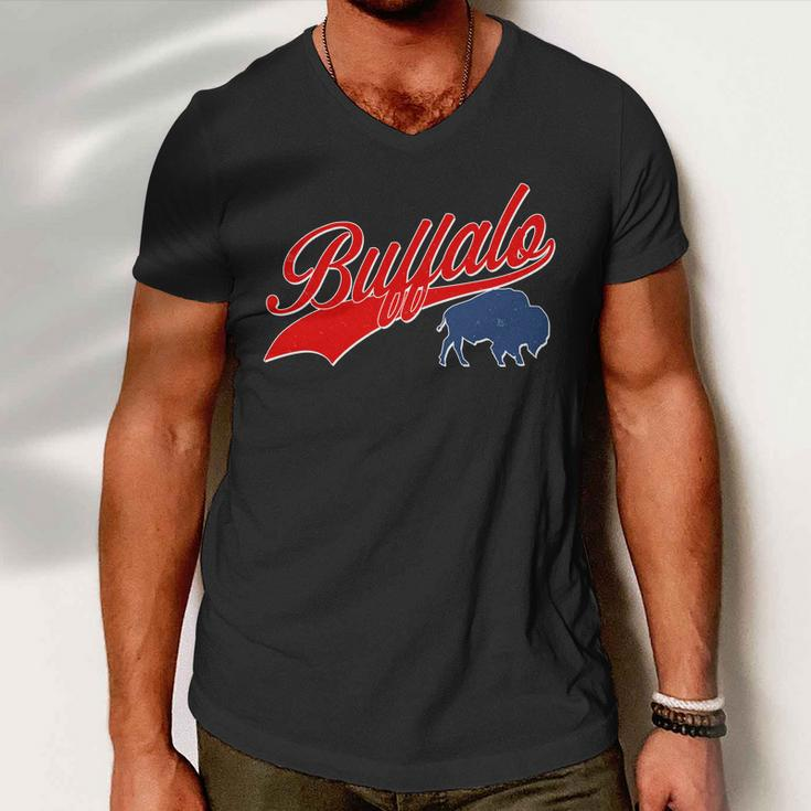 Vintage New York Buffalo Football Logo Men V-Neck Tshirt