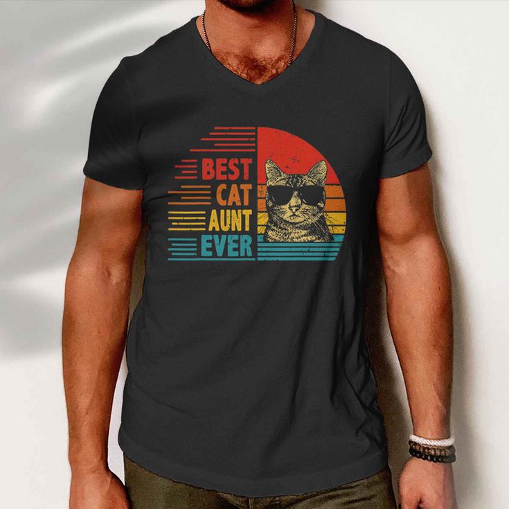 Vintage Retro Best Cat Aunt Ever Funny Cat Lover Mothers Day Men V-Neck Tshirt