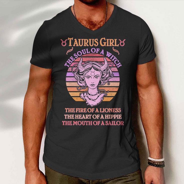 Vintage Taurus Girl Zodiac Birthday Men V-Neck Tshirt