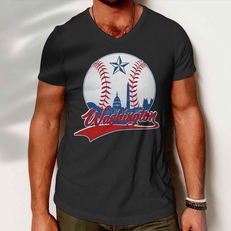 Washington Baseball Vintage Style Fan Men V-Neck Tshirt