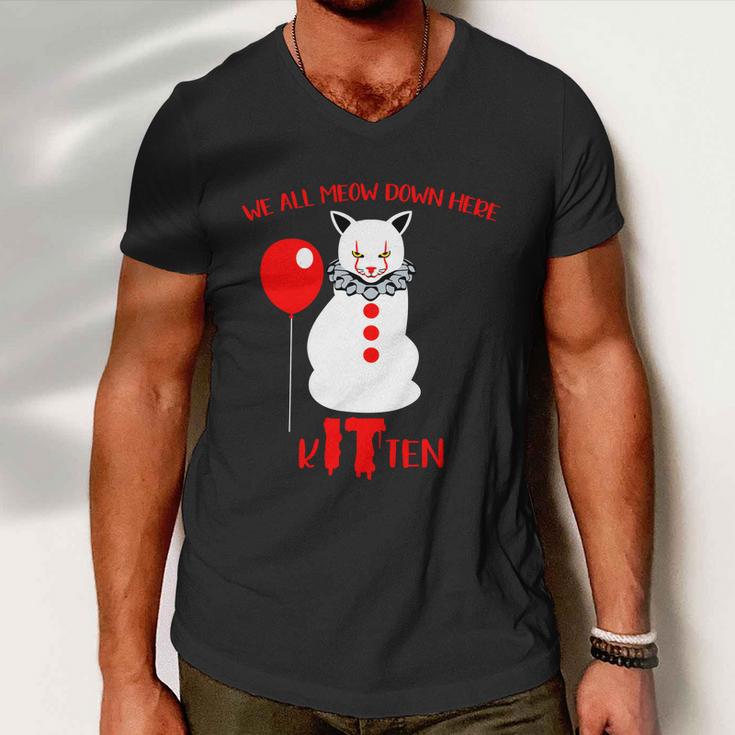 We All Meow Down Here Kitten Halloween Quote Men V-Neck Tshirt