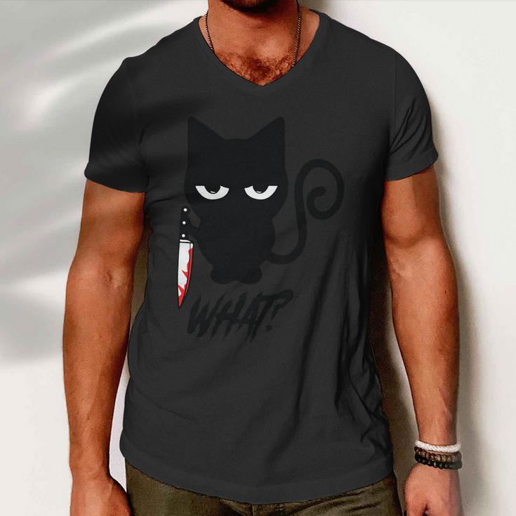 What Black Cat With Knife Halloween Quote Men V-Neck Tshirt