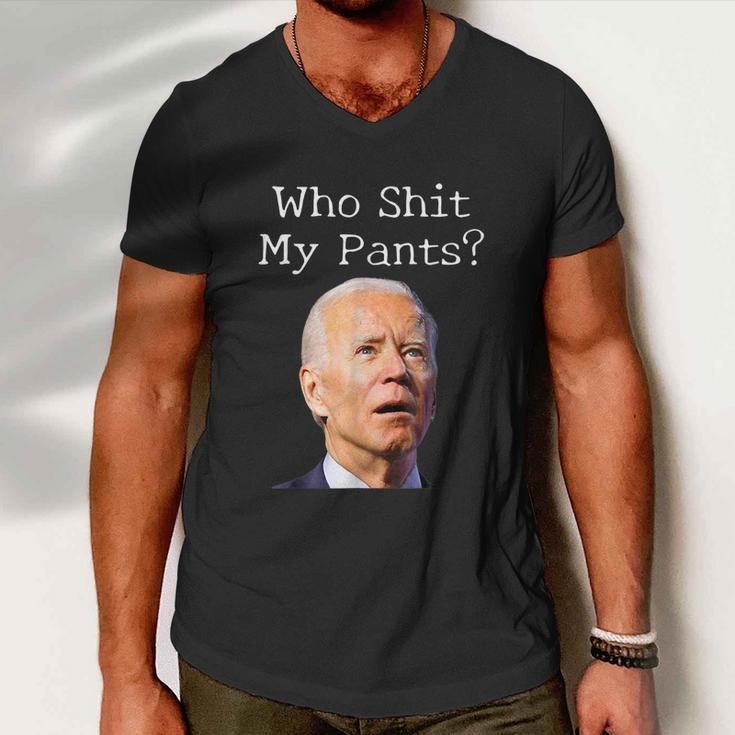 Who Shit My Pants Funny Anti Joe Biden Men V-Neck Tshirt