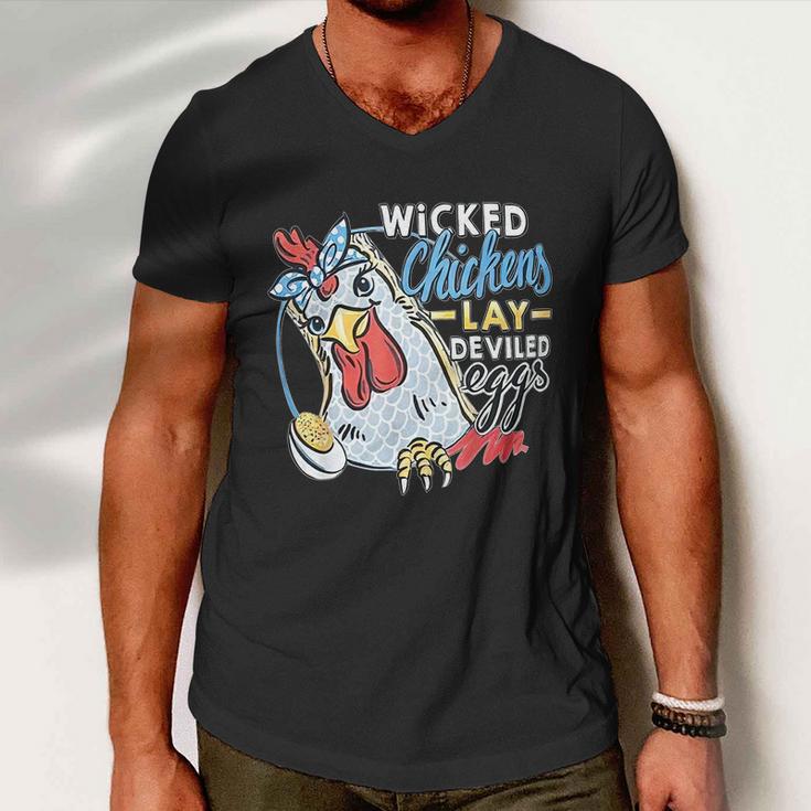 Wicked Chickens Lay Deviled Eggs Funny Chicken Lovers Men V-Neck Tshirt