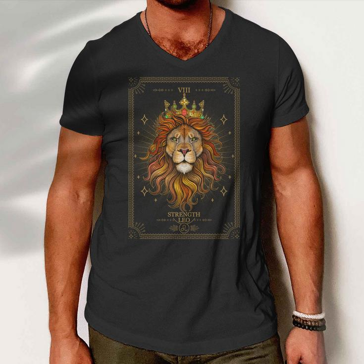 Zodiac Leo Lion Tarot Card Viii Strength Men V-Neck Tshirt