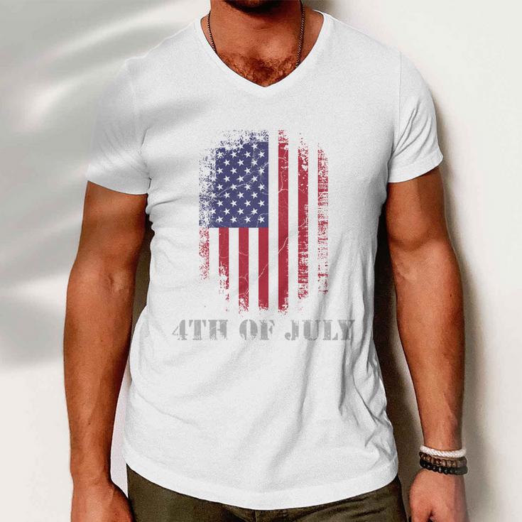 4Th Of July Usa Flag Vintage Distressed Independence Day Great Gift Men V-Neck Tshirt