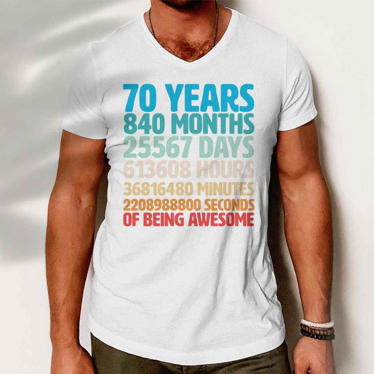 70 Years Of Being Awesome 70Th Birthday Time Breakdown Men V-Neck Tshirt