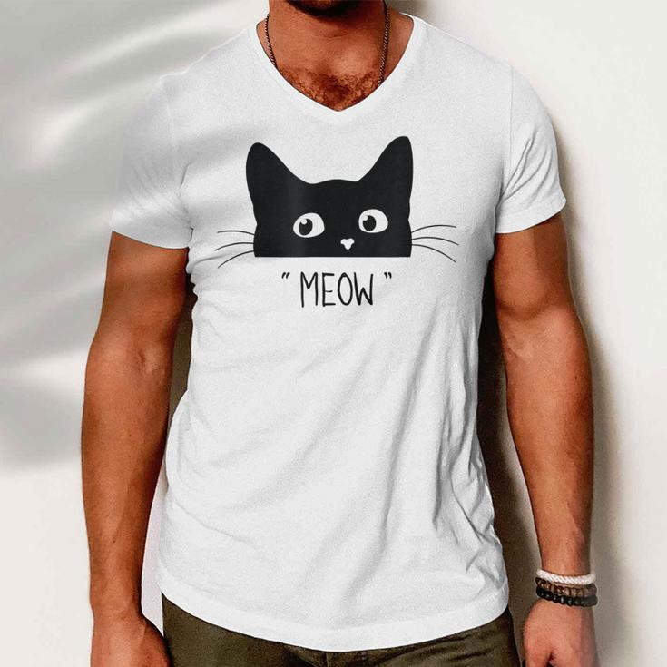 Black Cat Meow Cat  Meow Kitty Funny Cats Kitty  Men V-Neck Tshirt